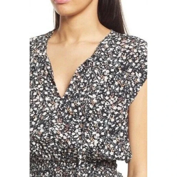 Rails Ashlyn Smocked Waist Ditsy Floral Midi Dress M Ivy Black/White Floral NEW - Picture 4 of 11